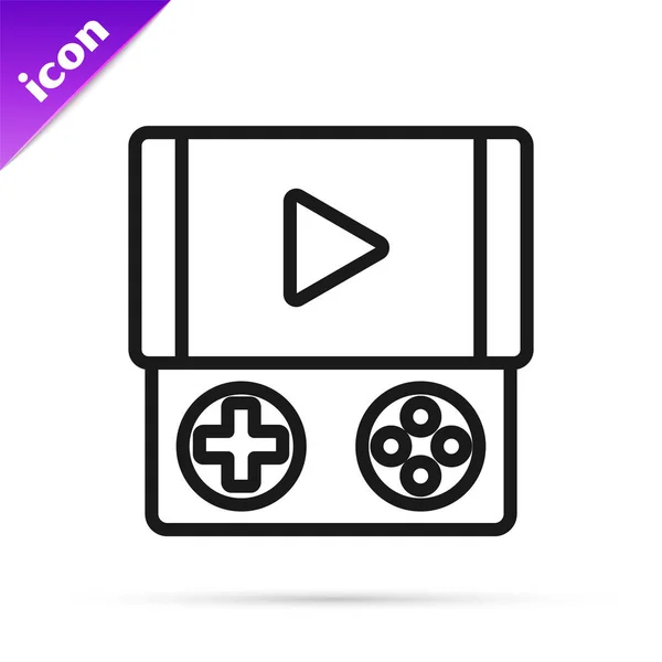 Linea nera Icona della console portatile per videogiochi isolata su sfondo bianco. Segno del gamepad. Concetto di gioco. Illustrazione vettoriale — Vettoriale Stock