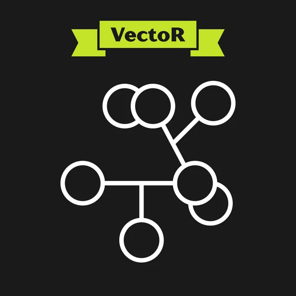 Línea blanca Icono de molécula aislado sobre fondo negro. Estructura de moléculas en química, profesores de ciencias innovador cartel educativo. Ilustración vectorial — Vector de stock