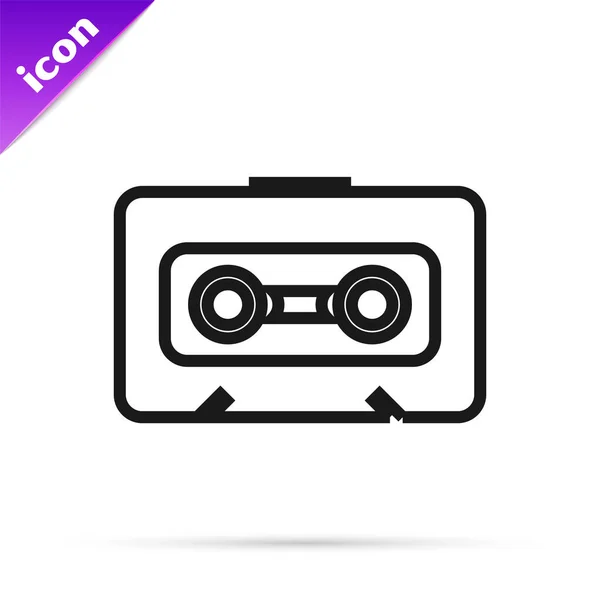 Línea negra Icono de cinta de casete de audio retro aislado sobre fondo blanco. Ilustración vectorial — Vector de stock