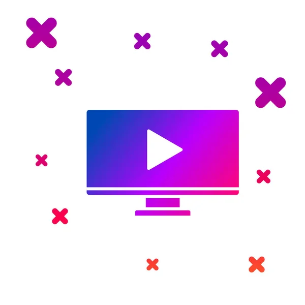 Barva Online Přehrát Video Ikonu Izolované Bílém Pozadí Počítačový Monitor — Stockový vektor