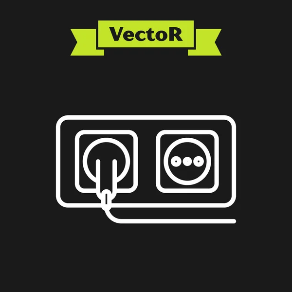 Fehér vonal Elektromos kimeneti ikon elszigetelt fekete háttérrel. A konnektor. Rosette szimbólum. Vektorillusztráció — Stock Vector