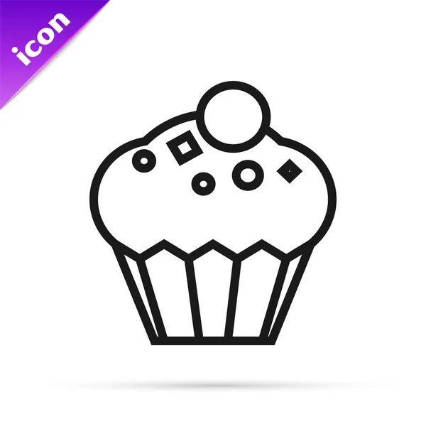 Icono de Muffin de línea negra aislado sobre fondo blanco. Ilustración vectorial — Archivo Imágenes Vectoriales