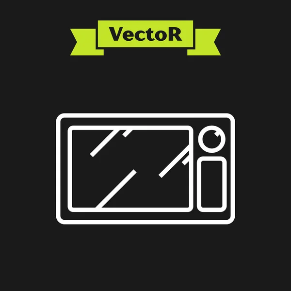 Weiße Linie Mikrowellenherd Symbol isoliert auf schwarzem Hintergrund. Hausgeräte-Symbol. Vektorillustration — Stockvektor