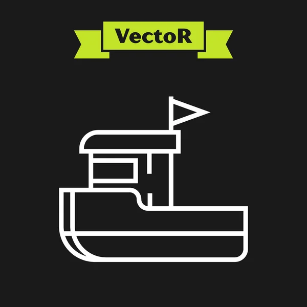 Linha branca ícone de barco de pesca isolado no fundo preto. Ilustração vetorial — Vetor de Stock