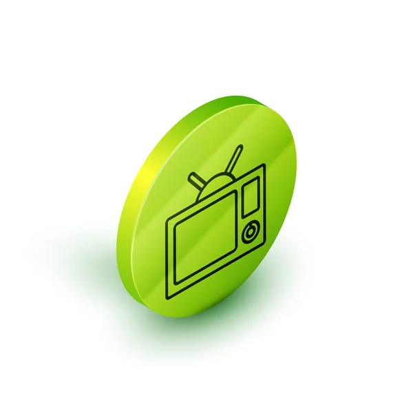 Icono de línea isométrica Tv aislado sobre fondo blanco. Señal de televisión. Botón círculo verde. Ilustración vectorial — Vector de stock