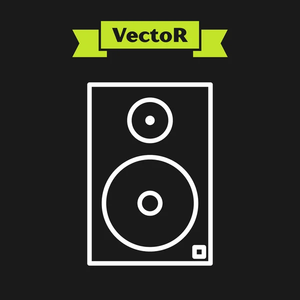 Línea blanca Icono de altavoz estéreo aislado sobre fondo negro. Altavoces del sistema de sonido. Icono musical. Equipo de altavoz de columna musical bajo. Ilustración vectorial — Vector de stock