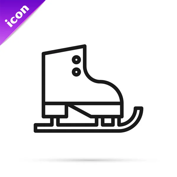 Línea negra Icono de patines de figura aislado sobre fondo blanco. Icono de zapatos de patín de hielo. Botas deportivas con cuchillas. Ilustración vectorial — Archivo Imágenes Vectoriales