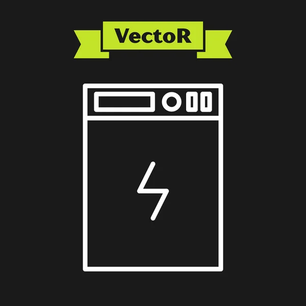 Weiße Linie Powerbank Symbol isoliert auf schwarzem Hintergrund. tragbares Ladegerät. Vektorillustration — Stockvektor