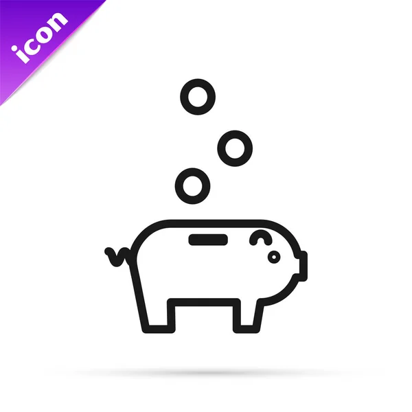 Schwarze Linie Sparschwein mit Symbol isoliert auf weißem Hintergrund. Icon Sparen oder Anhäufung von Geld, Investitionen. Vektorillustration — Stockvektor