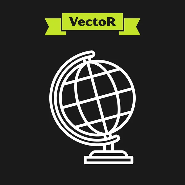 Linea bianca icona del globo terrestre isolata su sfondo nero. Illustrazione vettoriale — Vettoriale Stock