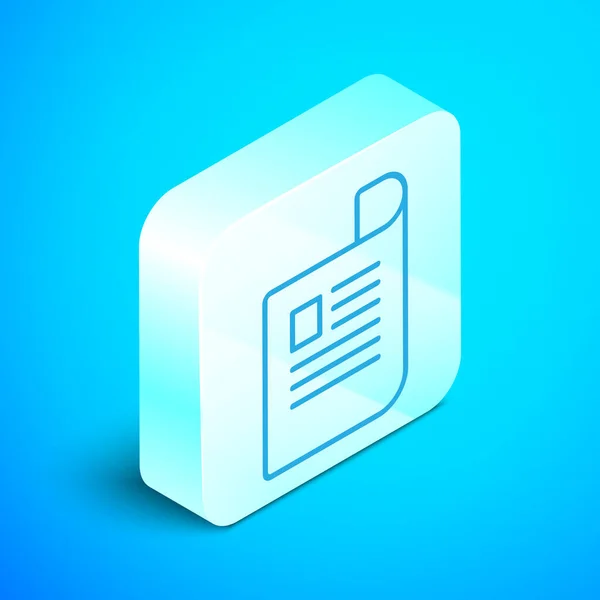 Изометрическая линия Иконка документа изолирована на синем фоне. Значок файла. Reecklist icon. Бизнес-концепция. Серебряная кнопка. Векторная миграция — стоковый вектор