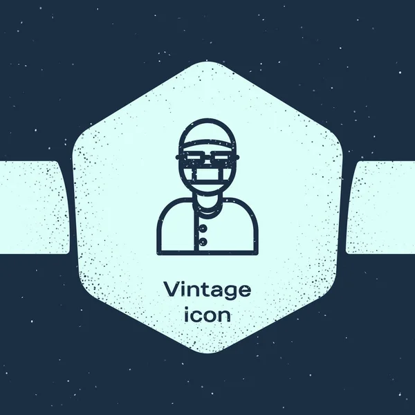 Grunge Line Assistant Icon Isoliert Auf Blauem Hintergrund Monochrome Vintage — Stockvektor