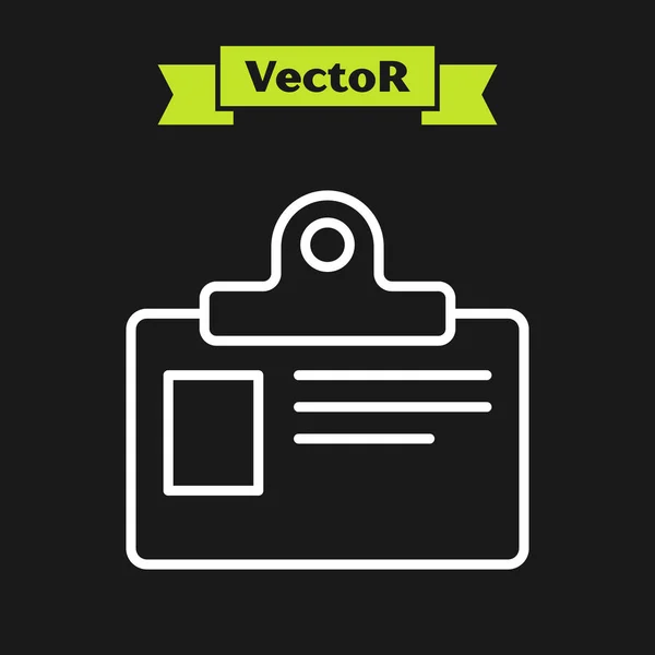 Línea blanca Icono de identificación de la insignia aislado sobre fondo negro. Se puede utilizar para la presentación, la identidad de la empresa, la publicidad. Ilustración vectorial — Vector de stock