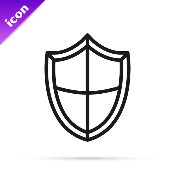 Icona Black line Shield isolata su sfondo bianco. Segno di guardia. Sicurezza, protezione, protezione, privacy. Illustrazione vettoriale — Vettoriale Stock