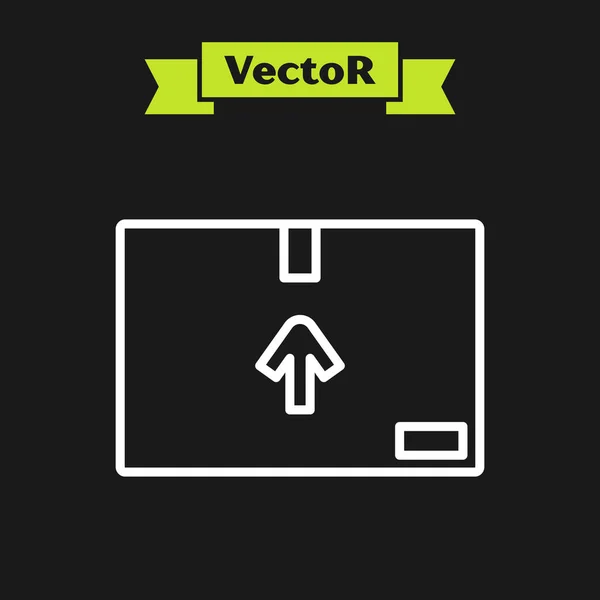 Fehér vonal Kartondoboz forgalmi szimbólum ikon elszigetelt fekete alapon. Doboz, csomag, csomagjel. Szállítás, szállítás és szállítás. Vektorillusztráció — Stock Vector
