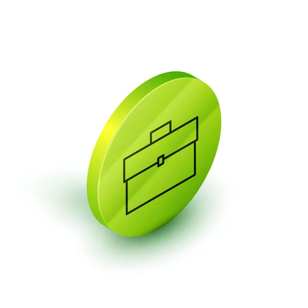 Isométrique ligne Briefcase icône isolé sur fond blanc. Signe d'analyse de cas. Portefeuille d'affaires. Bouton rond vert. Illustration vectorielle — Image vectorielle