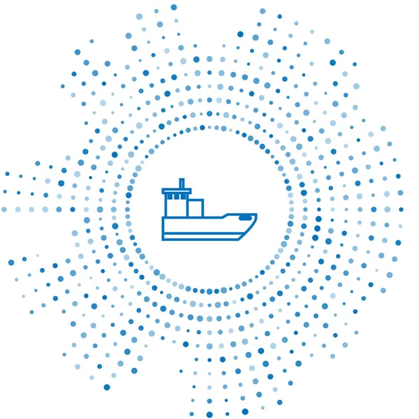 青いライン白い背景に隔離された貨物船のアイコン 抽象円のランダムなドット ベクターイラスト — ストックベクタ