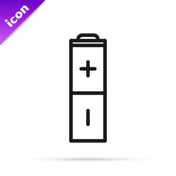Černá čára Baterie ikona izolované na bílém pozadí. Symbol blesku. Vektorová ilustrace — Stockový vektor