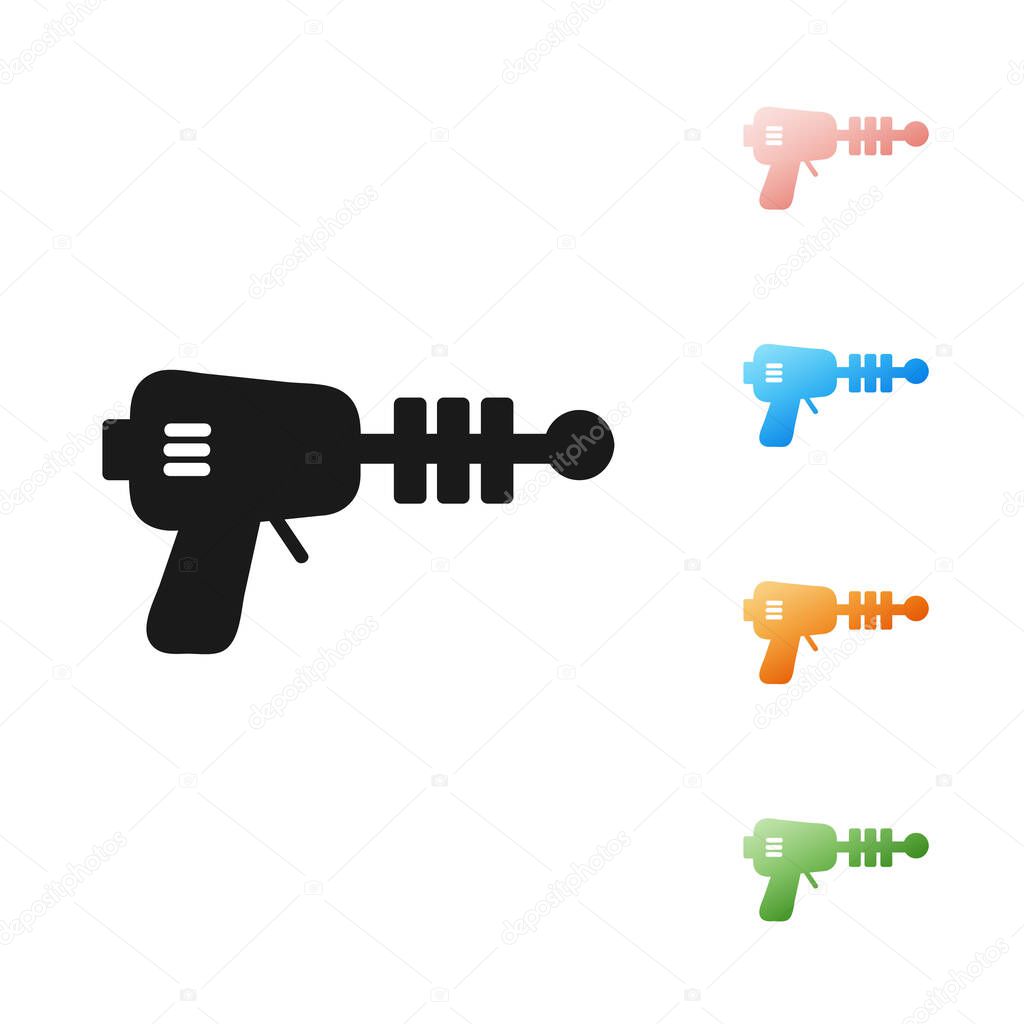 Black Ray gun icon isolated on white background. Laser weapon. Space blaster. Set icons colorful. Vector Illustration