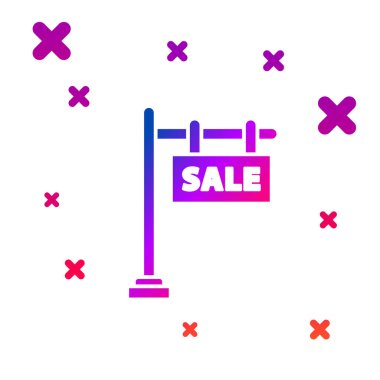 Beyaz arkaplanda izole edilmiş metin satışı simgesi olan Renk Asma işareti. Mesaj indirimli tabela. Kademeli rastgele dinamik şekiller. Vektör İllüstrasyonu