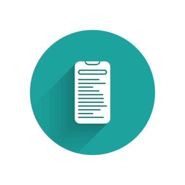 Beyaz Bilgisayar Ağı arayüz simgesi uzun gölgeli izole edildi. Uygulama programlama arayüzü Api teknolojisi. Yazılım entegrasyonu Yeşil daire düğmesi. Vektör İllüstrasyonu