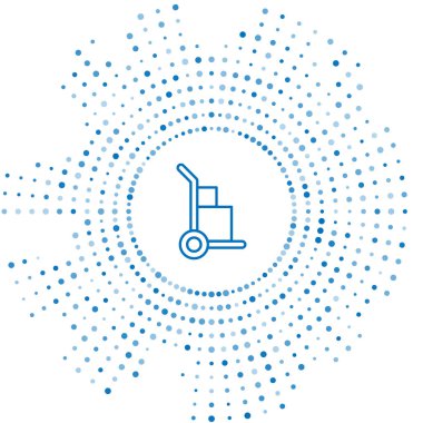 Mavi çizgili el arabası ve beyaz arka planda izole edilmiş kutular. Dolly sembolü. Soyut çember rastgele noktalar. Vektör İllüstrasyonu