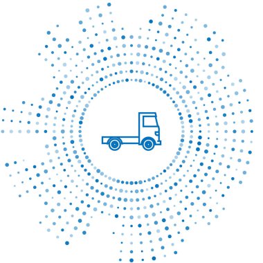 Mavi çizgi kargo kamyonu ikonu beyaz arka planda izole edildi. Soyut çember rastgele noktalar. Vektör İllüstrasyonu