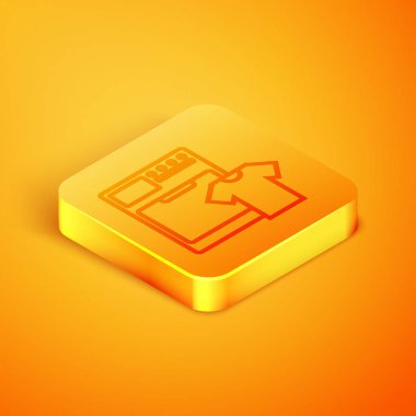 Isometric Line Yıkama ve tişört ikonu turuncu arka planda izole edildi. Çamaşır makinesi simgesi. Çamaşır makinesi, çamaşır makinesi. Ev aletleri sembolü. Turuncu kare düğme. Vektör İllüstrasyonu