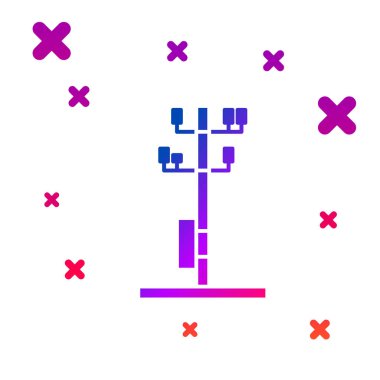 Beyaz arkaplanda izole edilmiş bir elektrik hattı simgesini desteklemek için kullanılan renk elektrik kulesi. Yüksek voltajlı elektrik direği hattı. Kademeli rastgele dinamik şekiller. Vektör İllüstrasyonu