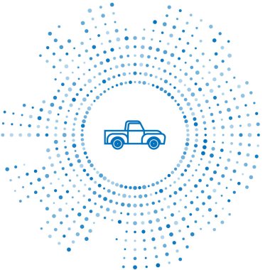 Mavi çizgi kamyonet ikonu beyaz arka planda izole edildi. Soyut çember rastgele noktalar. Vektör İllüstrasyonu