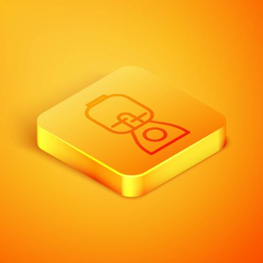 Isometric hat blender simgesi turuncu arkaplanda izole edildi. Mutfak elektrikli kırıcı ve kase. Meyve suyu, kokteyl ya da meyve suyu. Turuncu kare düğme. Vektör İllüstrasyonu