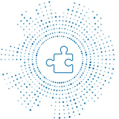 Mavi çizgi yapboz parçası beyaz arkaplanda izole edildi. Modern daire, iş, pazarlama, finans, internet konsepti. Soyut çember rastgele noktalar. Vektör İllüstrasyonu