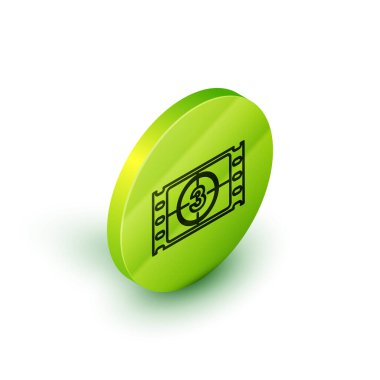 Beyaz arkaplanda Isometric satır Oynat Video simgesi izole edildi. Başlangıç işaretli film şeridi. Yeşil daire düğmesi. Vektör İllüstrasyonu