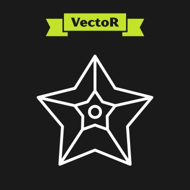 Beyaz çizgi Noel yıldızı simgesi siyah arkaplanda izole edilmiş. Mutlu Noeller ve mutlu yıllar. Vektör İllüstrasyonu