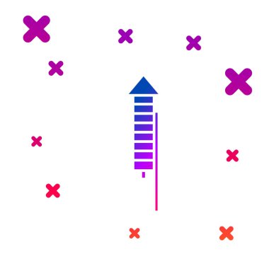Beyaz arka planda yalıtılmış renkli Havai Fişek roket simgesi. Eğlenceli parti kavramı. Patlayıcı piroteknik sembol. Gradyan rasgele dinamik şekiller. Vektör İllüstrasyonu