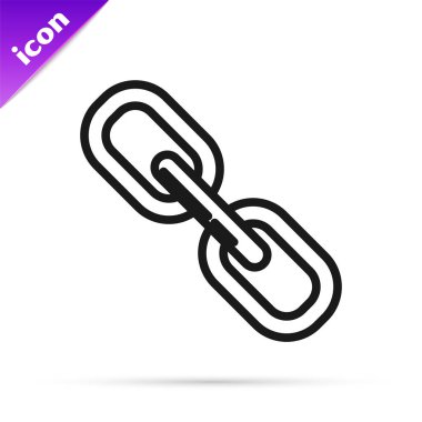 Siyah çizgi zincir bağlantısı simgesi beyaz arkaplanda izole edildi. Bağlantı bekar. Vektör İllüstrasyonu