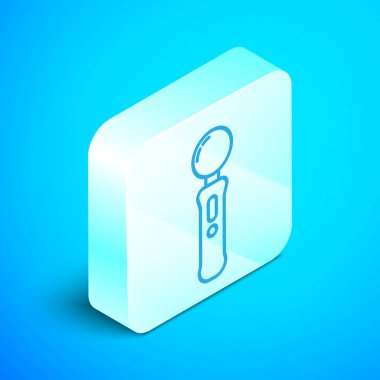 Isometric çizgi Gamepad simgesi mavi arkaplanda izole edildi. Oyun kontrolörü. Gümüş kare düğme. Vektör İllüstrasyonu