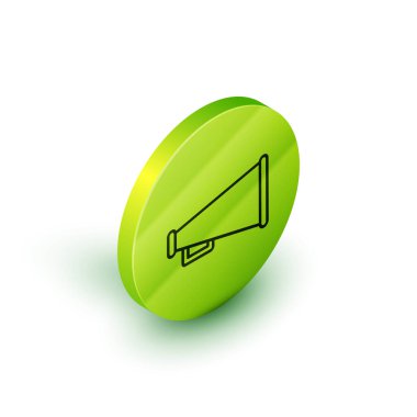 Megafon simgesi beyaz arkaplanda izole edilmiş. Sözcü işareti. Yeşil daire düğmesi. Vektör İllüstrasyonu