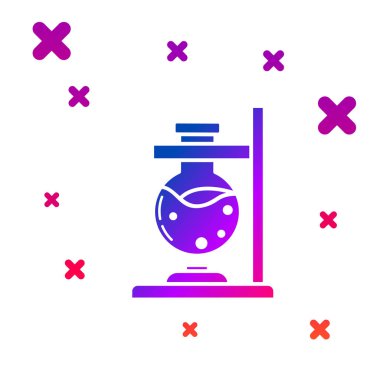 Beyaz arka planda izole edilmiş renkli cam test tüpü ısıtıcı deney ikonu. Laboratuvar ekipmanları. Kademeli rastgele dinamik şekiller. Vektör İllüstrasyonu