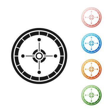 Siyah Kumarhane rulet tekerleği simgesi beyaz arka planda izole edilmiş. Simgeleri renklendirin. Vektör İllüstrasyonu