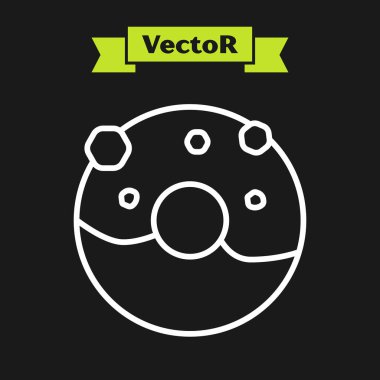 Siyah arka planda izole edilmiş tatlı simgeli beyaz çizgili çörek. Vektör İllüstrasyonu