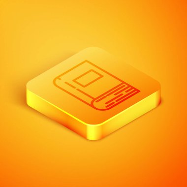 Isome satır Kitap simgesi turuncu arka planda izole. Turuncu kare düğme. Vektör İllüstrasyonu