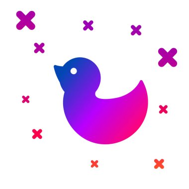 Beyaz arkaplanda izole edilmiş renkli Kauçuk ördek simgesi. Kademeli rastgele dinamik şekiller. Vektör İllüstrasyonu