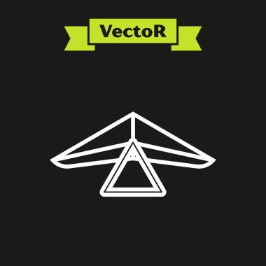 Beyaz çizgi Hang planör simgesi siyah arkaplanda izole edildi. Olağanüstü bir spor. Vektör İllüstrasyonu