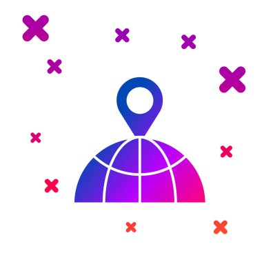 Beyaz arkaplanda izole edilmiş dünya simgesindeki renk konumu. Dünya ya da Dünya işareti. Kademeli rastgele dinamik şekiller. Vektör İllüstrasyonu