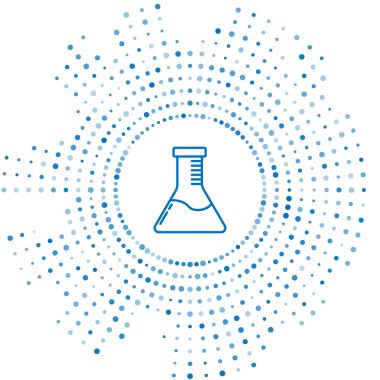 Mavi çizgi test tüpü ve beyaz arka planda izole edilmiş kimyasal test ikonu. Laboratuvar cam levhası. Soyut çember rastgele noktalar. Vektör İllüstrasyonu