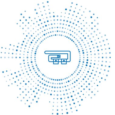 Mavi çizgi dalış kuşağı simgesi beyaz arkaplanda izole edildi. Dalış takımları. Su altı ekipmanları. Soyut çember rastgele noktalar. Vektör İllüstrasyonu