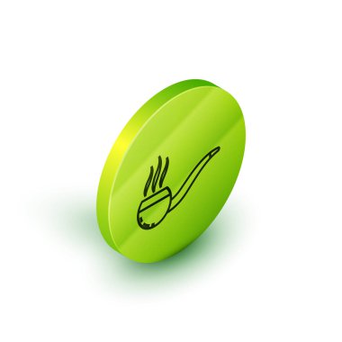 Beyaz arka planda izole edilmiş dumanlı sigara piposu. Tütün piposu. Yeşil daire düğmesi. Vektör İllüstrasyonu