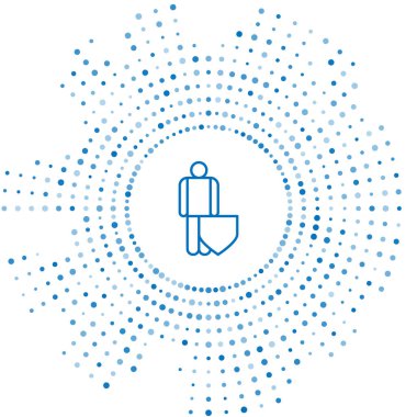 Mavi Hat Hayat Sigortası, beyaz arka planda kalkan simgesi var. Güvenlik, güvenlik, koruma, konsept koruma. Soyut çember rastgele noktalar. Vektör İllüstrasyonu