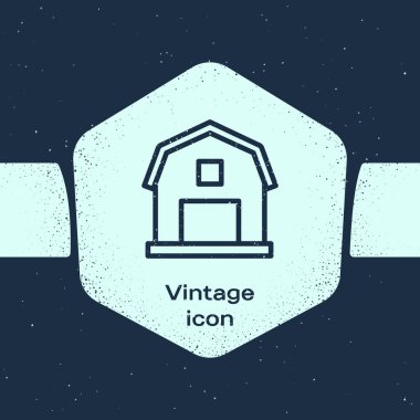 Grunge hattı Farm House kavram simgesi mavi arka plan üzerinde izole. Rustik çiftlik arazisi. Tek renkli vintage çizim. Vektör İllüstrasyonu